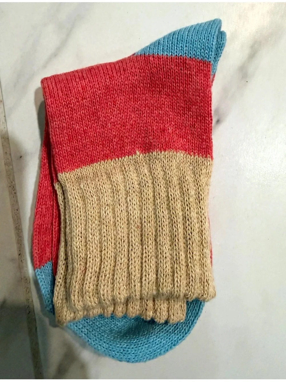 Colorblock Knit Crew Socks in Coral, Tan & Sky Blue two packs 5 pair each